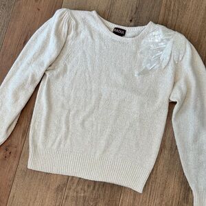 Vintage‎ Silk Angora Sequin Feather Sweater Sz L Ivory Puff Shoulder